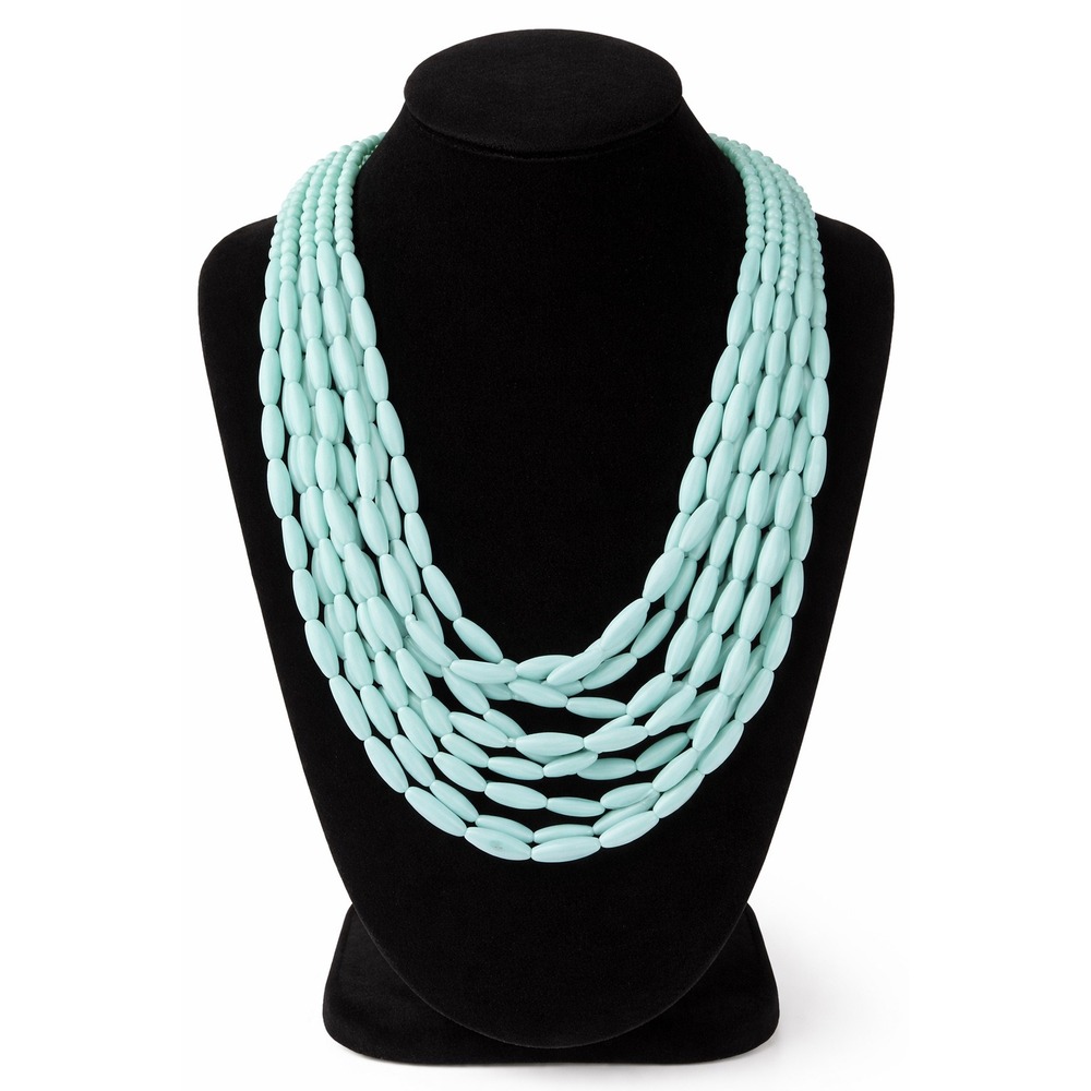 Aqua Blue Multi Strand Beaded Bib Necklace Gold Tone Adjustable Lobster Clasp